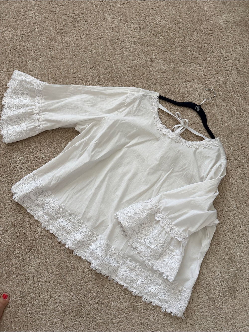 grand & greene White Lace-Trim Peasant Tunic